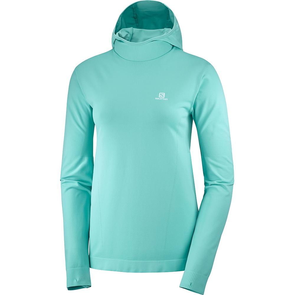 Salomon Singapore Womens Midlayers - AGILE MID HOODIE W SEAMLESS Turquoise | 96125-MKDS